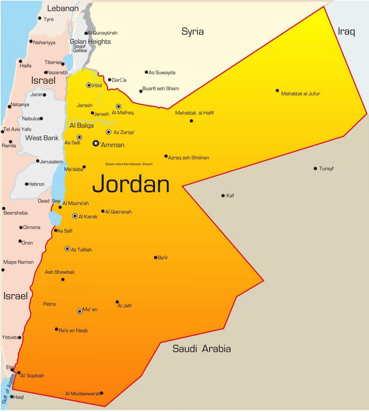 kaart van die Jordaan midde-ooste