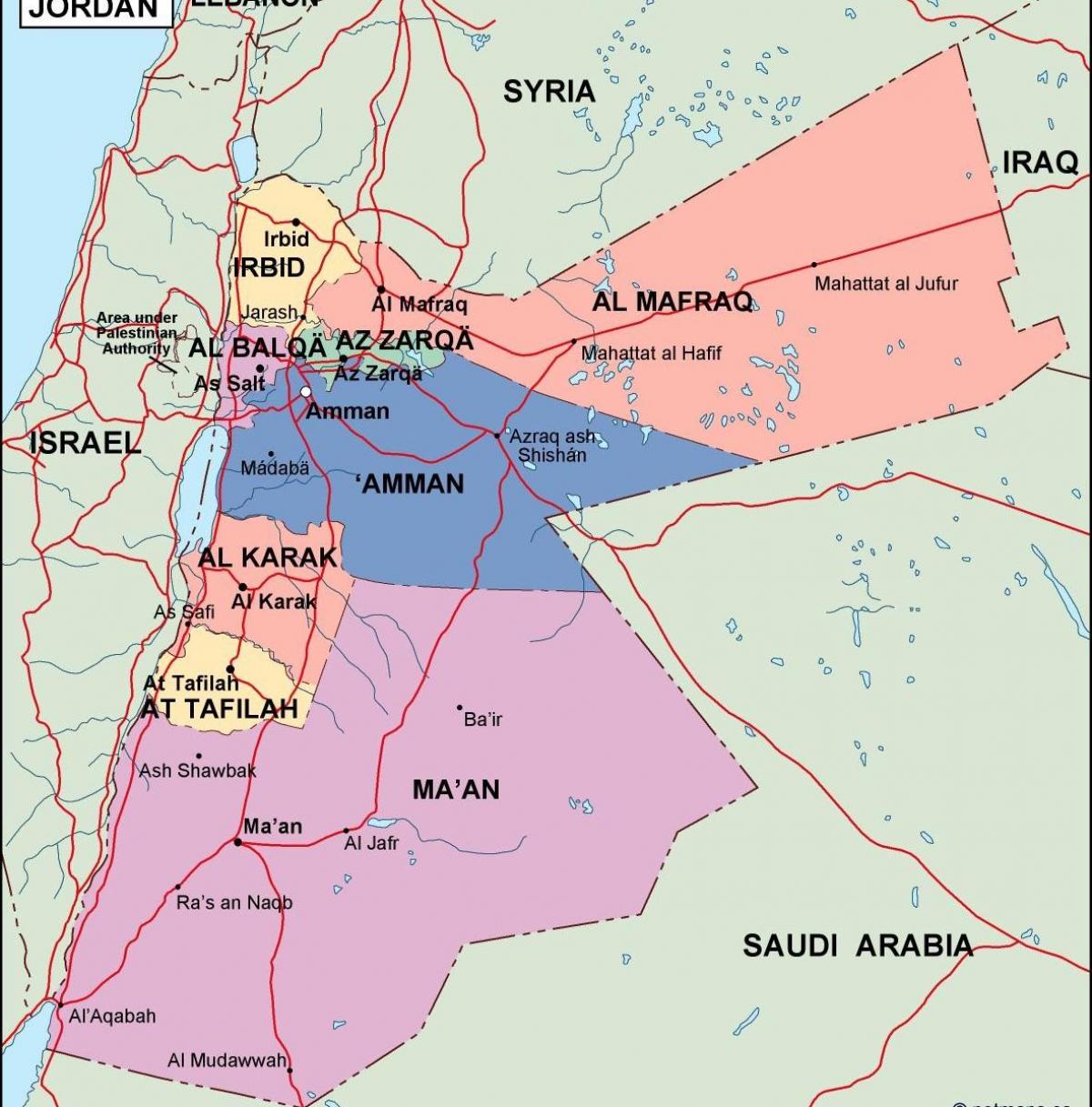 kaart van die Jordaan politieke