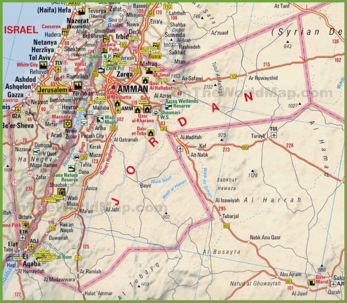 kaart van die Jordaan pad