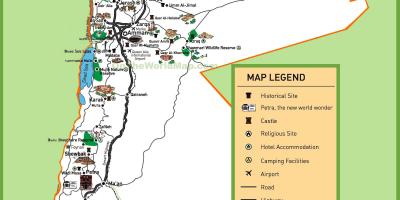 Kaart van die Jordaan toeriste sites