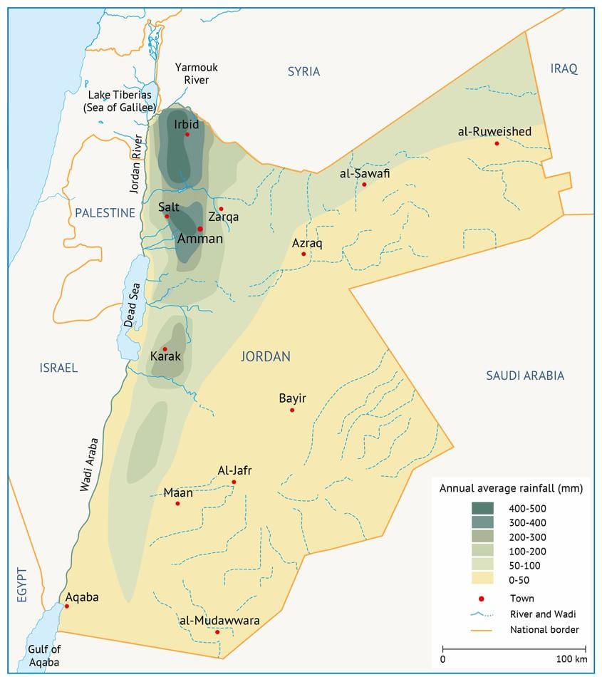 kaart van die Jordaan geografie