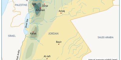 Kaart van die Jordaan geografie